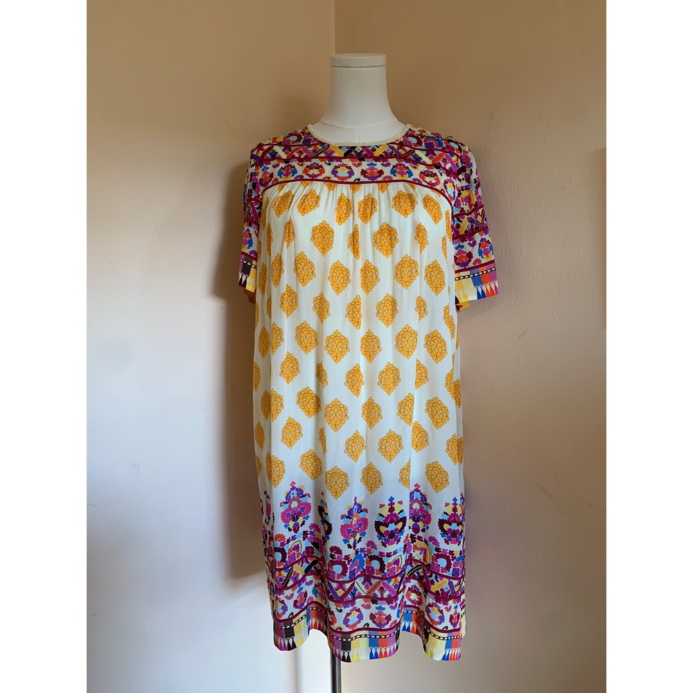 Tanvi Kedia Embroidered Rayon Shift Dress Multicolor Floral Boho L